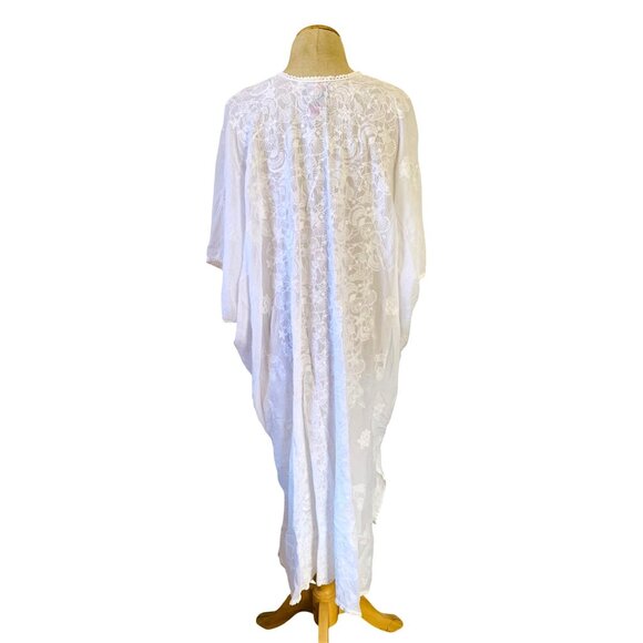 Johnny Was Women's One Size White Lace Embroidered Open Front Kimono - Picture 7 of 15